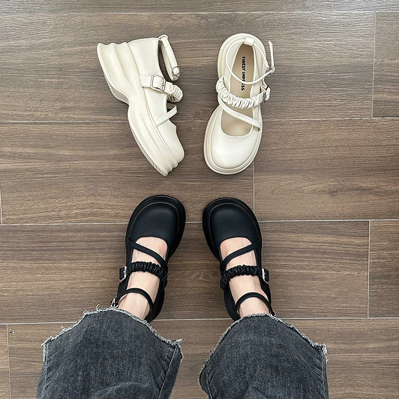 

Womens Derby Shoes Clogs Platform Female Footwear Leather Summer Creepers New Dress Basic Fabric Mary Janes PU Med Rome Cotton