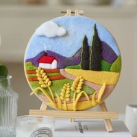 gatyztory farme wool felting painting with embroidery frame 20x20cm handmade needle wool painting picture for crafts diy gift