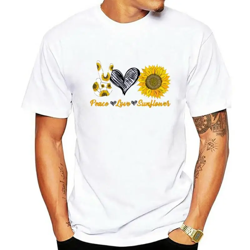 

Women Summer T Shirt Plus Size Female T-shirts Short Sleeve Cotton Tshirt Peace Love Sunflower Print Lady Casual Tee Tops