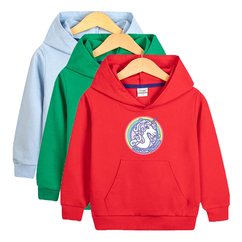 Kids Unicorn Sweatshirts for Girls Spring Autumn Lightweight Long Sleeve Hooded Sportswear 2-10Y Children Cartoon Top Clothes