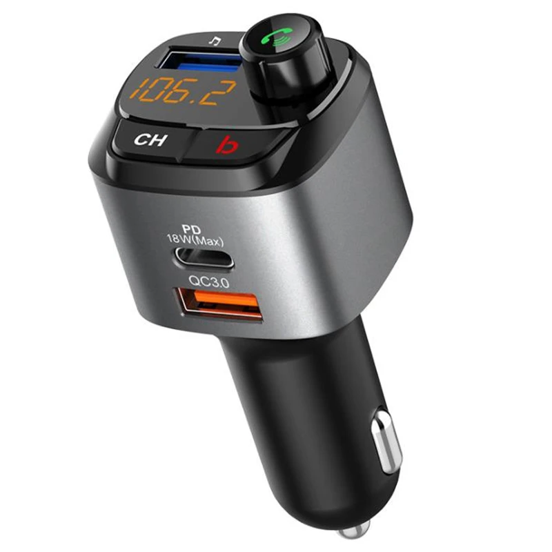 

C68 Bluetooth 5.0 FM Transmitter For Car,QC3.0+PD 18W Wireless Radio Adapter USB Charger Bass Sound Mp3 Player Handsfree