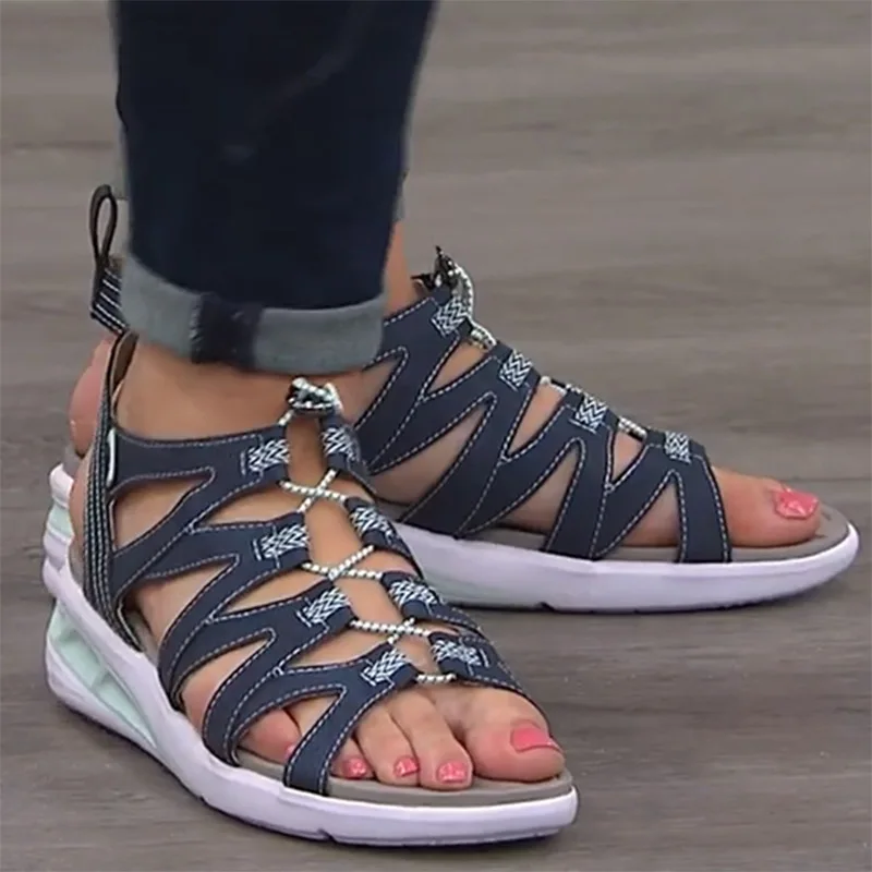 

Women Wedge Sandals Fashion Crossed Hollow Open Toe Soft Drawstring Lady Sandalias Summer Outdoor Beach Non-Slip Shoes for Woman
