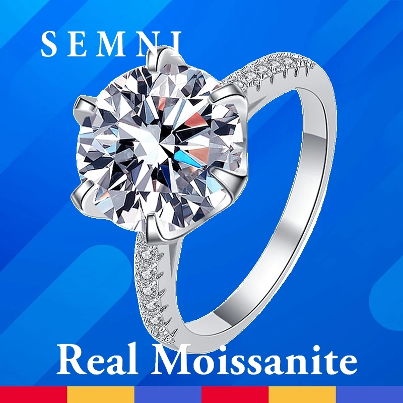 

SEMNI США Размер Роскошный 5.0CT Муассанит бриллиант кольцо для женщин классический шесть коготь искусственное серебро обручальное кольцо Вечная любовь