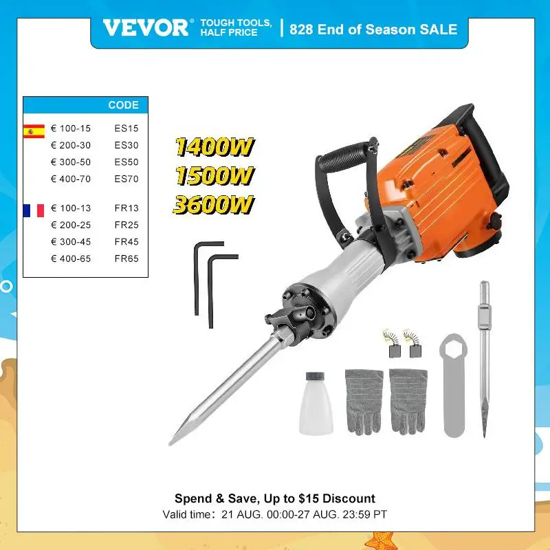 VEVOR 1400W 1500W 3600W Demolition Jack Multifunctional Rota