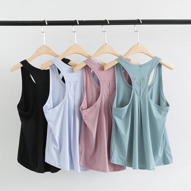 Lulu Yoga Wear Vest Women Loose Fit Gym Crop Tank Women Sports Sleeveless Vest Solid Quick Dry Tank Running Exercise Ftness Tops