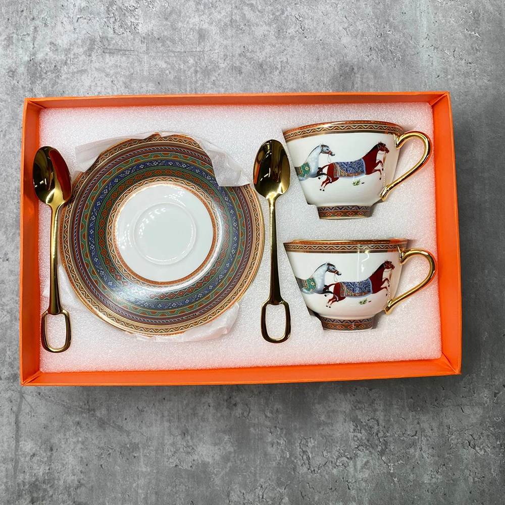 Elegant Horse Coffee Cup  Ceramic Mug Saucer Set Breakfast A