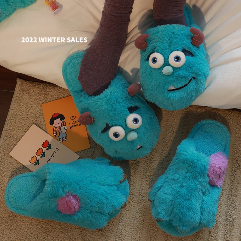 

2022 Winter Cute Bear Slippers Soft Home Cotton Shoes Men Women Couple Indoor Winter Plush Warm Slippers Slides Disney Monster