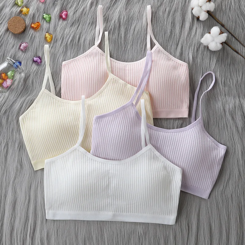 

2Pcs Girls Cotton Camisole Sports Bras Tube Top Puberty Schoolgirl Underwear Kids Elasticity Breathable Vest Training Bra 8-16Y