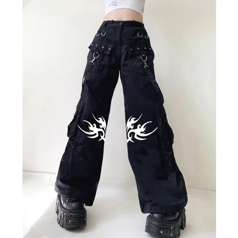 

Gothic Bandage Women Wid Leg Pants Dark Academic Casual Trousers Korean Fashion Streetwear Punk Style Baggy 90s Clothes