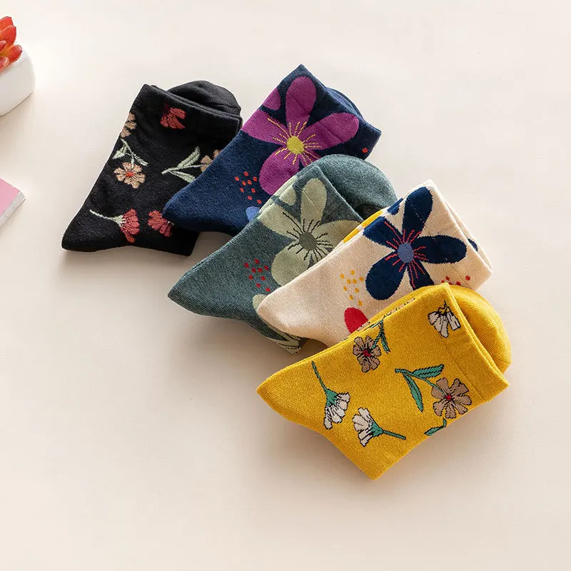 Women's Socks Flowers Dress Socks Girl's Famale Cute Socks Harajuku Casual Sock Women Korean Street Fashion Lolita Calcetines