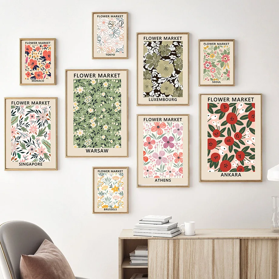 

Flower Market Vintage Abstract Colorful Nordic Posters And Prints Wall Art Canvas Painting Wall Pictures For Living Room Decor