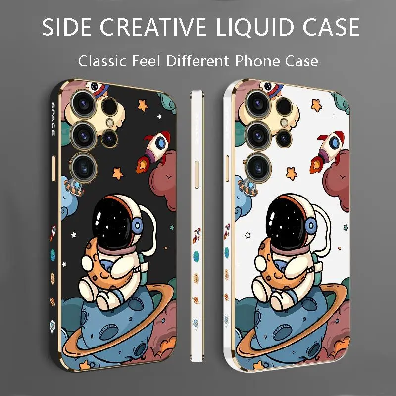 Moon Astronauts Luxury Plating Phone Case For Samsung Galaxy S23 S22 S21 S10 S9 S8 Plus Note 20 ultra 10 Plus Cover