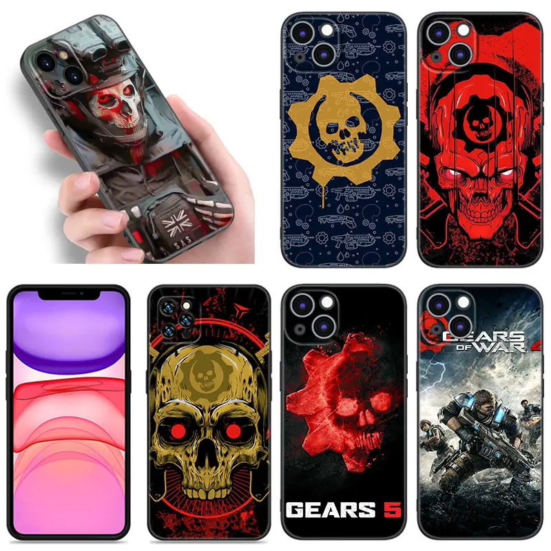 Черные силиконовые чехлы Gears Of-Wars для Apple iPhone 12 13 Mini 11 14 15 16 Pro Max 7 8 Plus защитный чехол