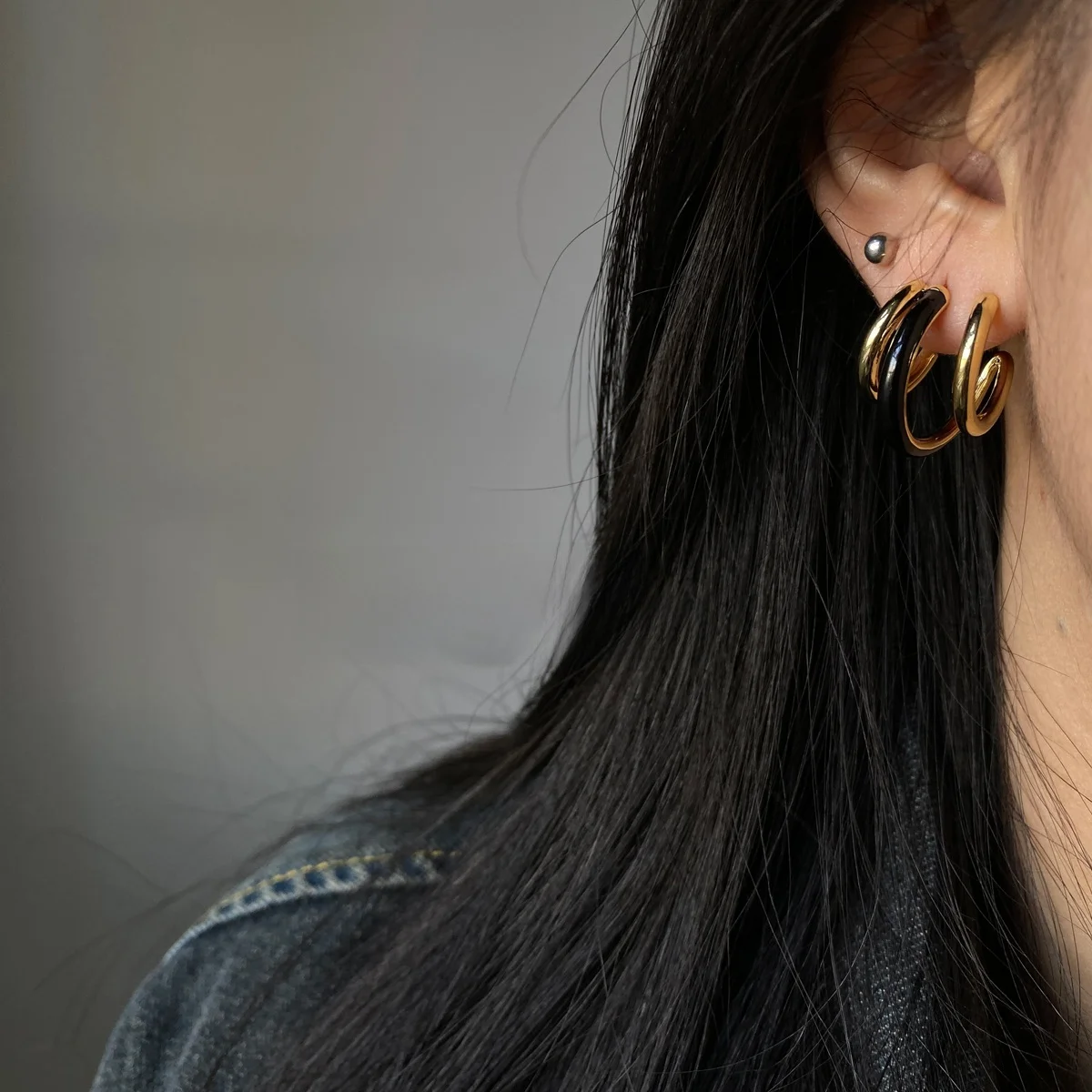 Chai Fu Studio/R0 Hong Kong Sle Normcore Ретро трехслойные серьги C-типа с капельной глазурью