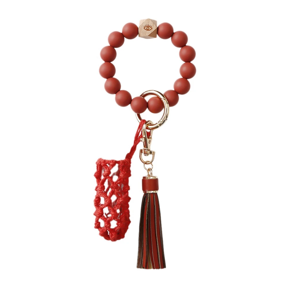 

Wrist Keychain Silicone Bracelet Car Keychain, Women's Beaded Bracelet Keychain Wristband Can Store Perfume - E