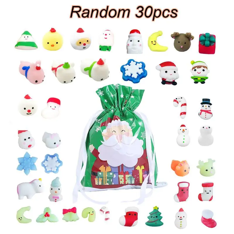 

10/30pcs Toy Set Christmas Stocking Snowman Shape Squeeze Rising Soft Sticky Stress Relief Toys Christmas Gift For Kids