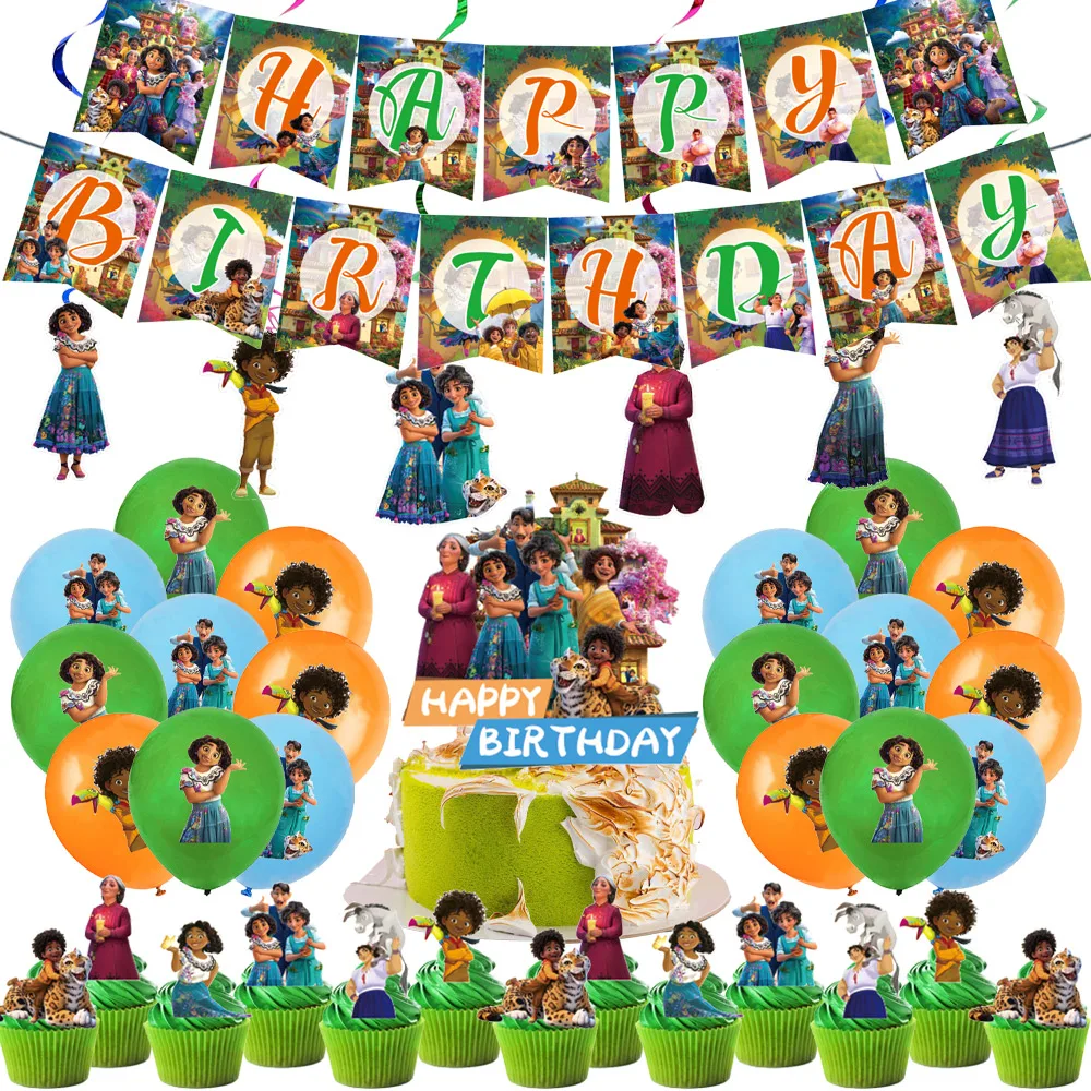 

64PCS Encanto Mirabel Birthday Party Decorations Disney Baby Shower Celebration Decor Balloons Customize Background Cake topper