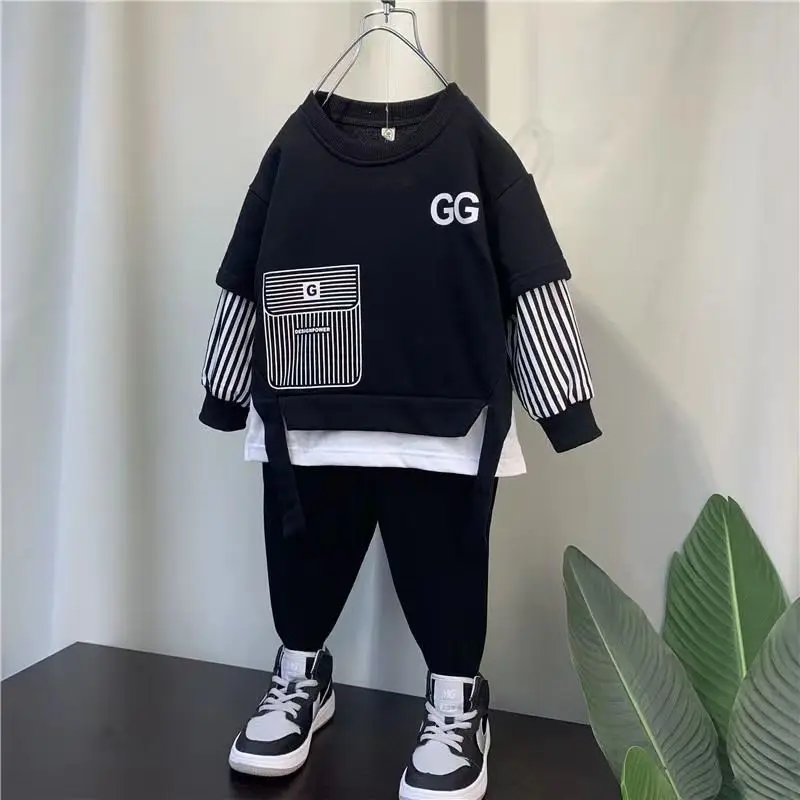 

Boys Clothing Sets Children Fashion Stripe Baby Long Sleeve Sweater and Pants Suit Sweatshirt Trousers Outfits Kids Sport Suit