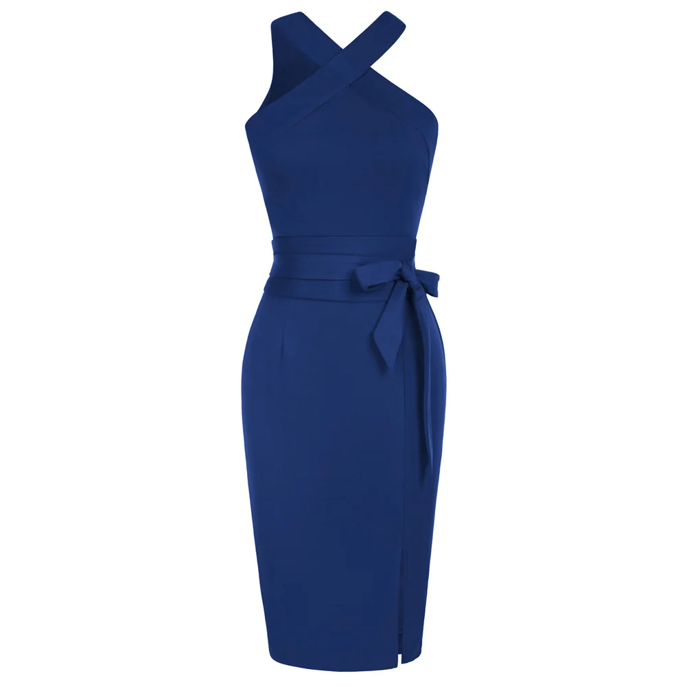 

GK Women Halterneck Party Dress Defined Waist Front Slit Bodycon Dress