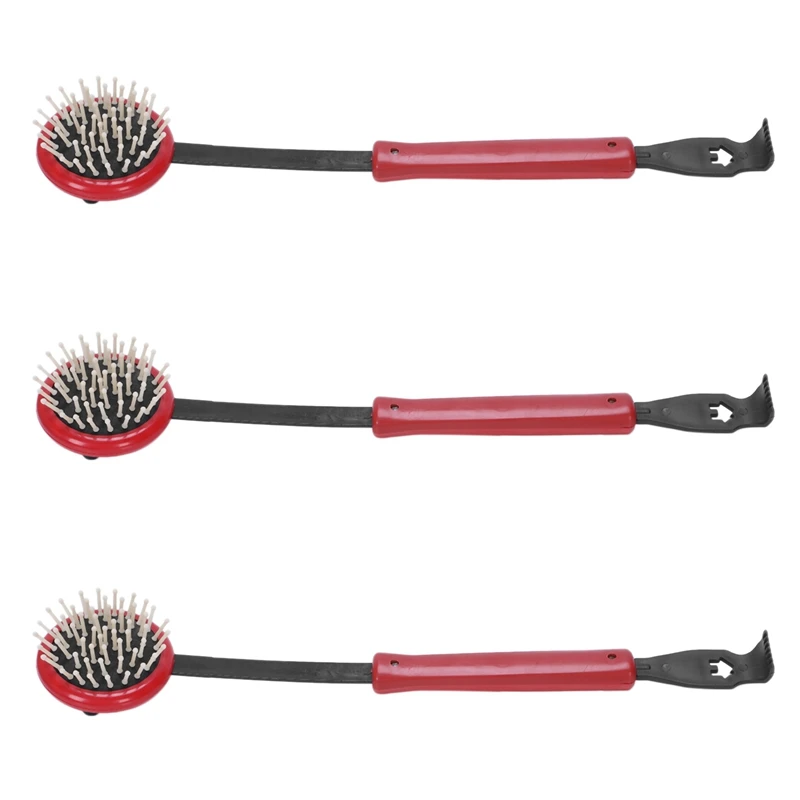 

3X 13.4" Long Burgundy Plastic Handle Double Ended Massage Hammer W Back Scratcher