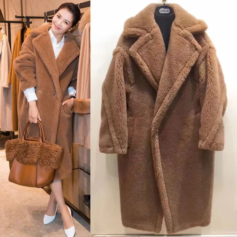 

Новинка 2023, длинное пальто из искусственного меха, теплое и утолщенное пальто из овечьей шерсти, женское Коралловое флисовое пальто