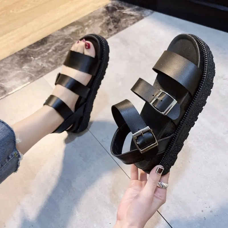 

2022 NEW Zomer Schoenen Vrouw Platte Platform Sandalen Vrouwen Zacht Leer Toevallige Open Teen Gladiator Wiggen Vrouwen Schoenen