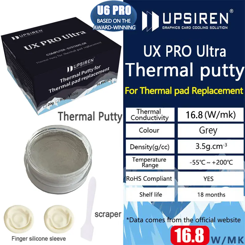 

UPSIREN UX PRO Ultra Thermal Putty For VGA GPU IC Processor Cooling Thermal Pad Replacement Heat Blocking Putty High Performance