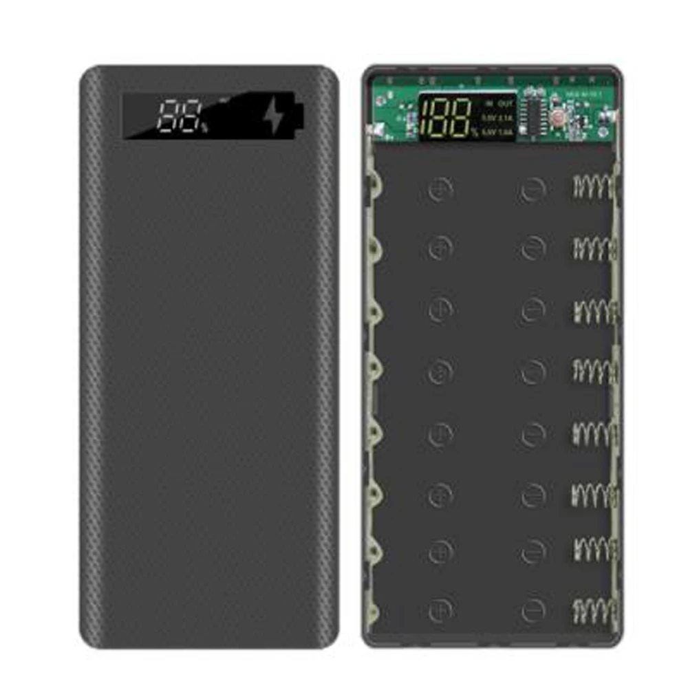 

5V Dual USB 8X18650 Power Bank Case with Digital Display Screen Mobile Phone Charger Holder-Black