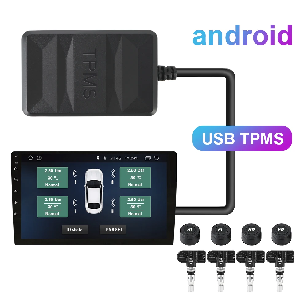 

LEEPEE Tire Pressure Monitoring System for Car Radio DVD Player Android TPMS Spare Tyre Internal External Sensor USB TPMS