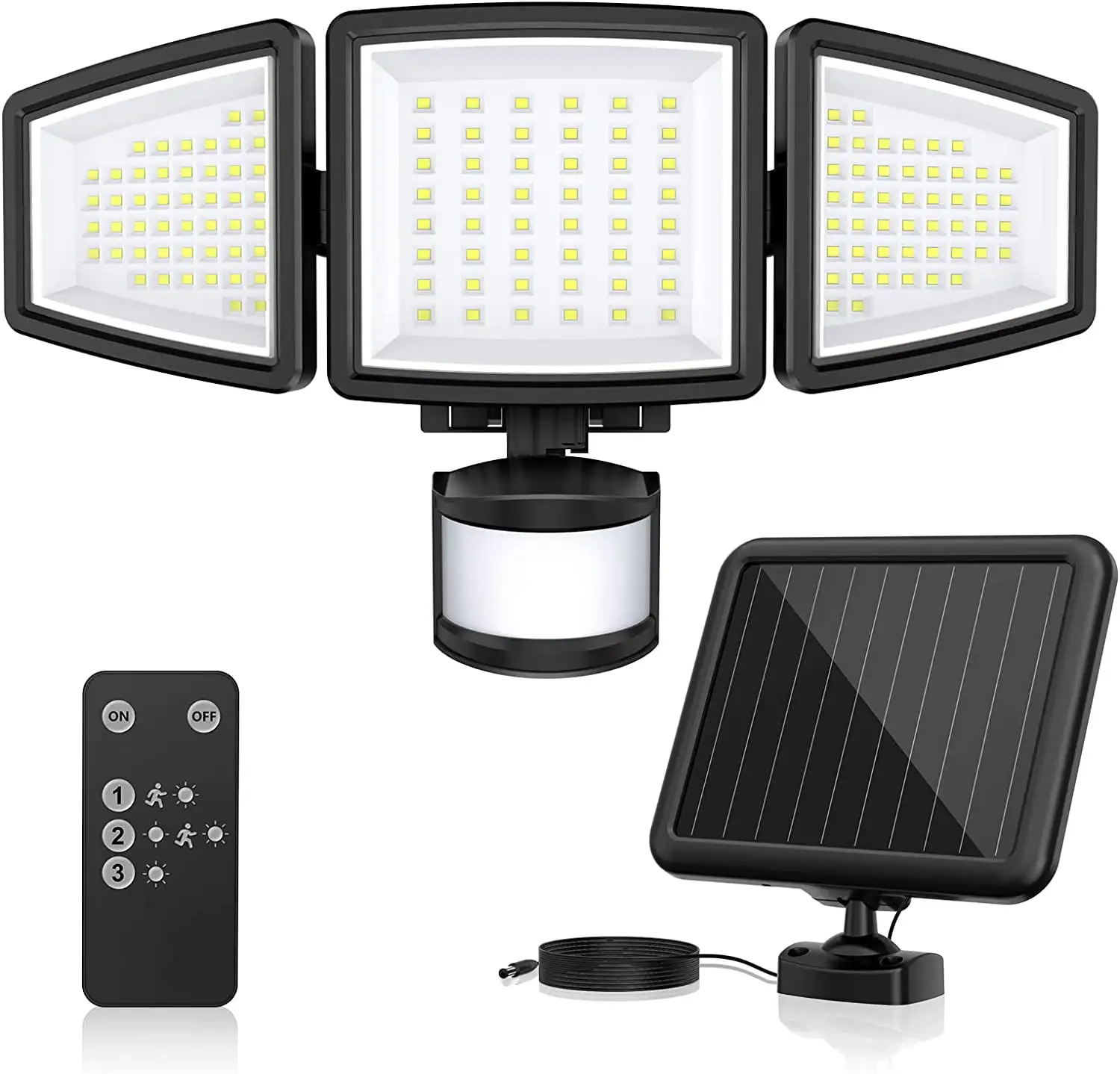 

Solar Motion Sensor Outdoor Lights with Remote, 3000LM LED Security Flood Light Adjustable Wall Lamp for Outside Garage Yard
