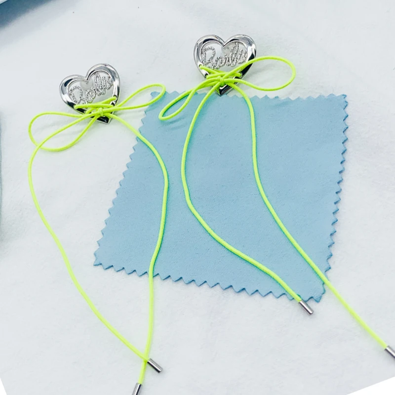 

Fashion Hip-hop style fluorescent yellow bow earrings for women 925 sterling silver love ear studs romantic love jewelry