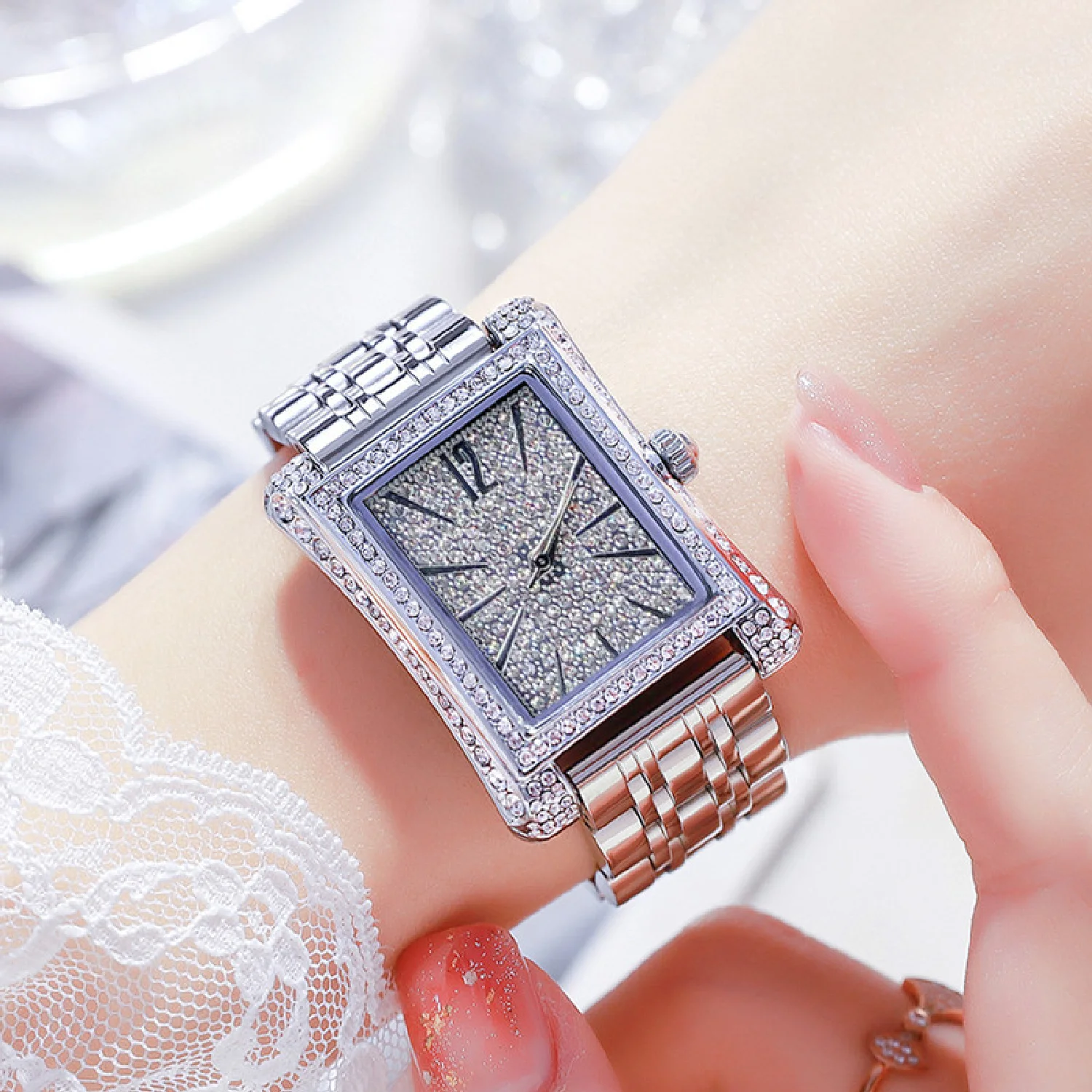Enlarge Top Brand Luxury New Ladies Diamond Watch Fashion Rectangle lady Wrist Watch Stainless Steel Simple Women Watch Relogio Feminino