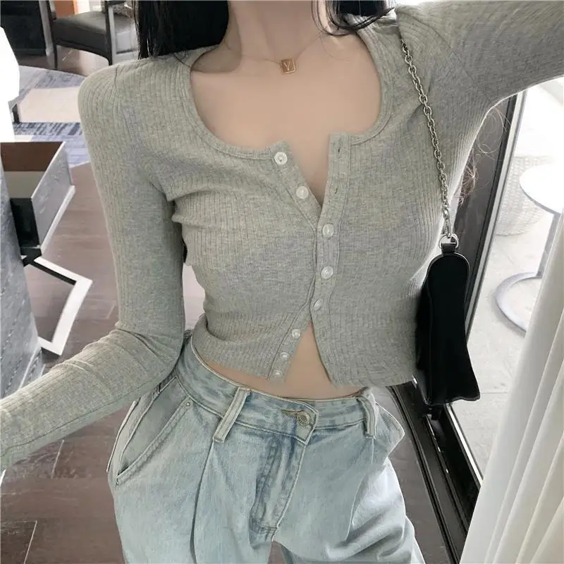 

New Long-sleeved Outer Wear Sweater Coat Knitted Cardigan Female Tight-fitting Leggings White Short Top Autumn and Winter