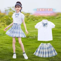 2022 summer ruffle sleeve girls clothes teenager sailor bow blouse shirt plaid shorts jk skirt uniform 6 7 8 9 10 11 12 years