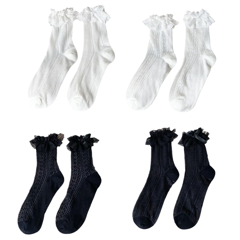 

Женские хлопковые сетчатые носки в стиле Лолиты, вычурные кружевные жаккардовые носки с бантом, каваи, чулочно-носочные изделия,