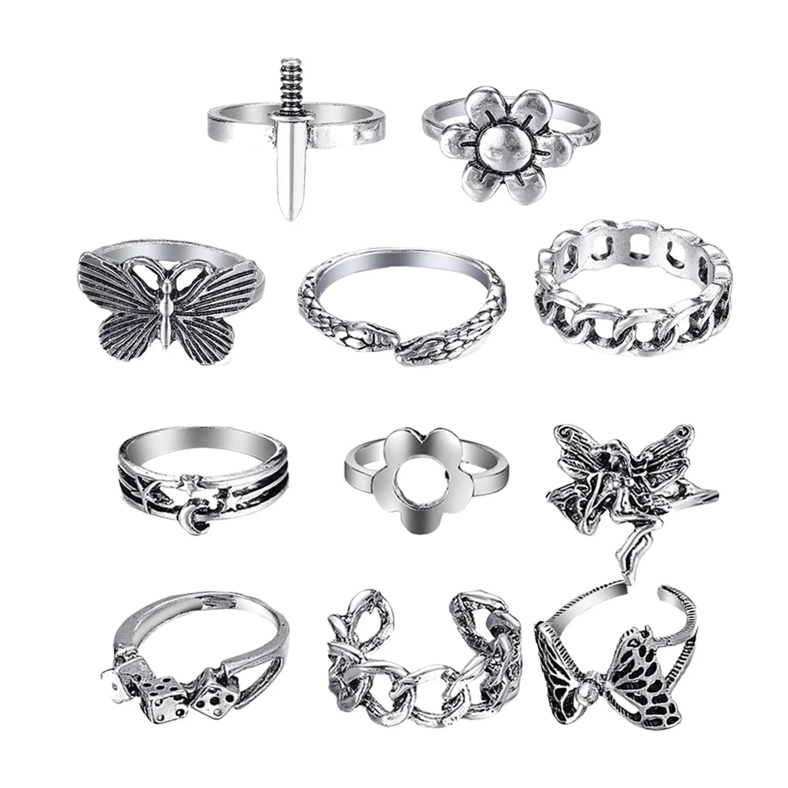 

Hiphop Knuckle Stacking Rings Stackable Fashion Metallic Chain Trendy Simple Fesvital Retro Punk Rings Finger Rings for Party
