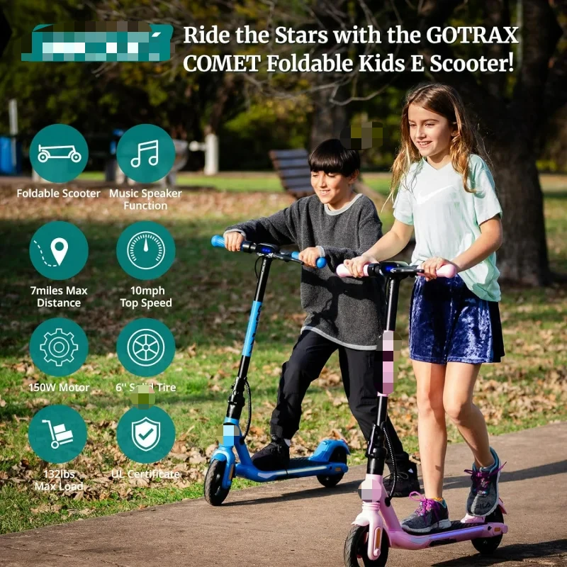 Складной электрический самокат Gotrax Comet для детей 6-12 управление дроссельной