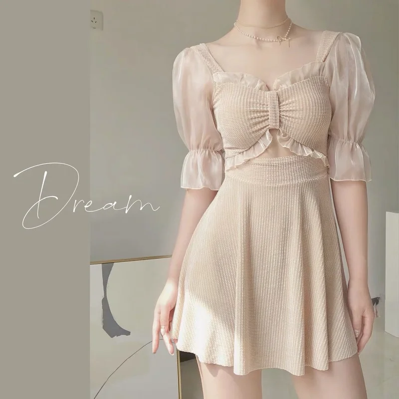 

Korean Swimsuit Women Swim Dress Female 2022 Super Fairy One-piece Conservative Skirt Cover Belly Thin Student Vacation Swimsuit