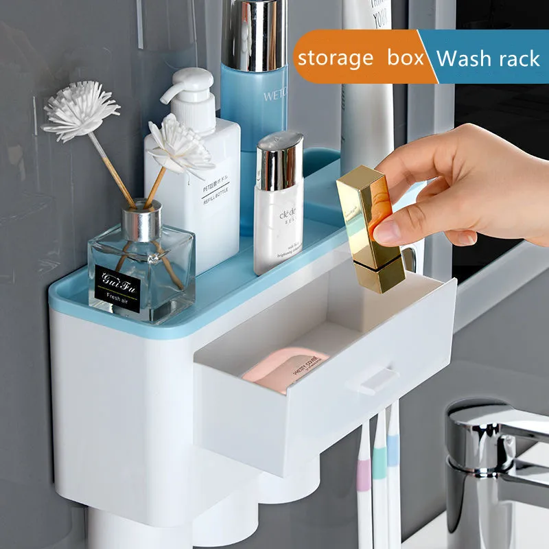 Magnetic Adsorption Inverted Toothbrush Holder Automatic Toothpaste Squeezer Dispenser Storage Rack Bathroom Accessories Home
