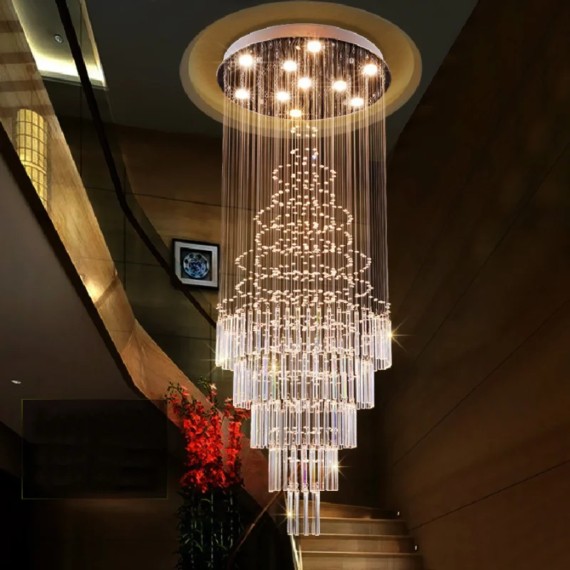 

Chandeliers Lustre Modern luxurious living room brush rotating stair chandelier atmosphere Hotel Villa long crystal lamp Lights