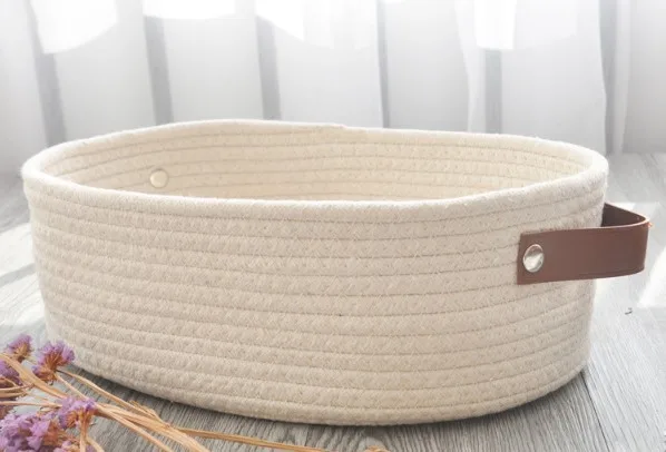 

Woven Soft Basket For Storage With Handles Cotton Oval Storage Organizer for Home Toy Snacks Cosmetic cotton cotton cotton