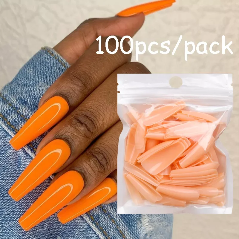 

100Pcs Matte False Nail Long Ballerina Press on Full Cover Stiletto Fake Nails Extension Acrylic Manicure Natural Nail Art Tips