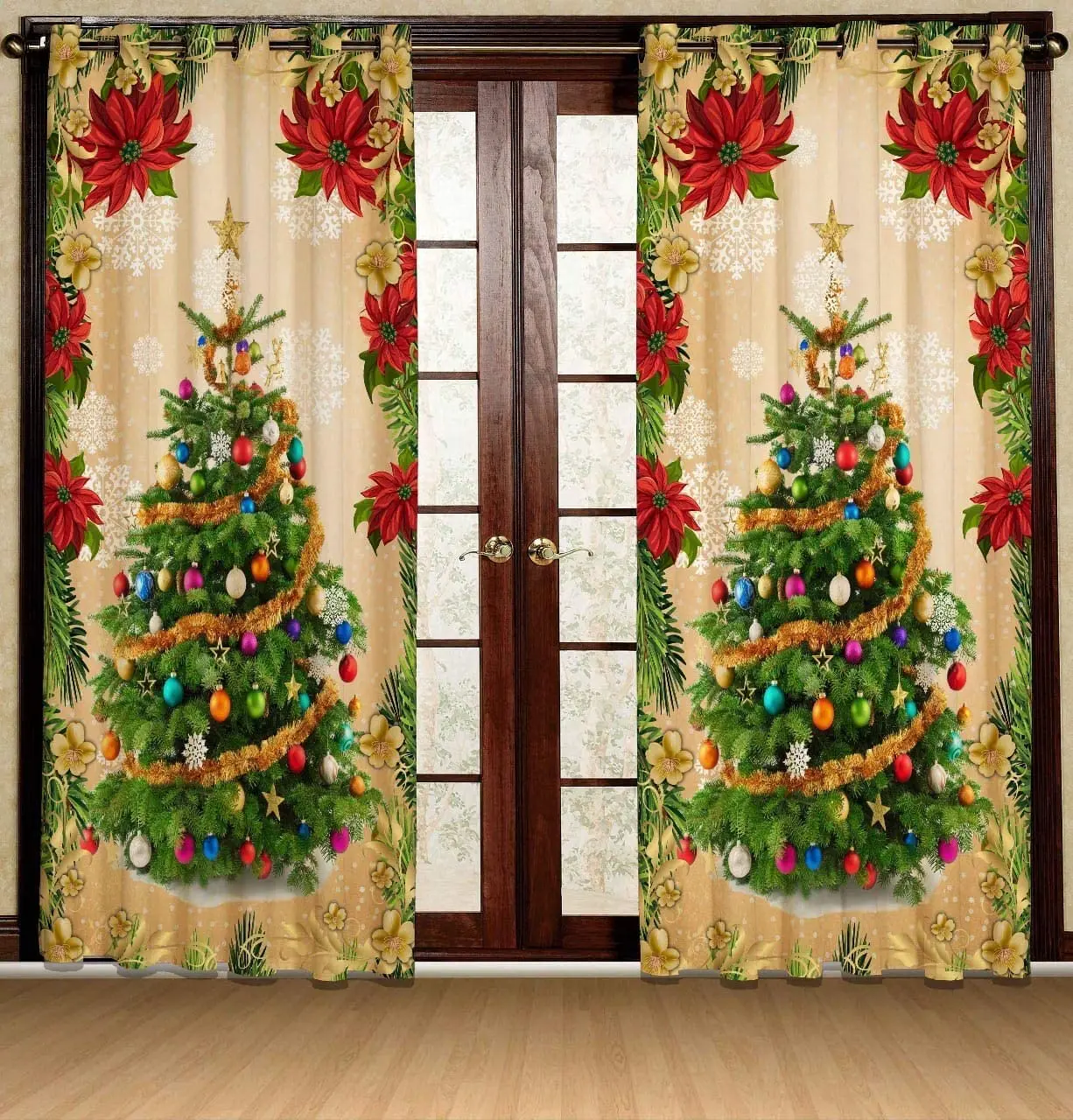 

Merry Christmas Christmas Tree Pattern Sunshade Curtains 2 Panel Deluxe Living Room Bedroom Christmas Decor Curtains