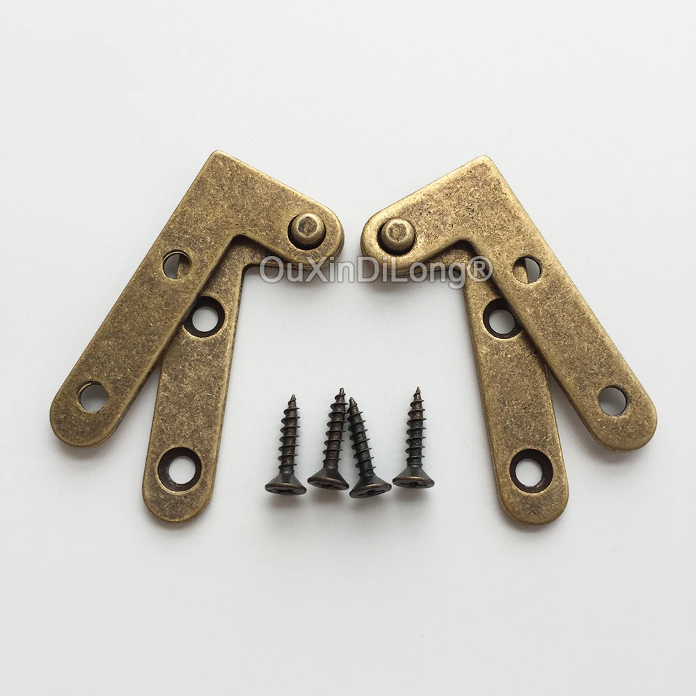 

4Pairs 2 Inch Antique Brass Hidden Flip Door Pivot Hinges 180 Degree Rotating furniture Cabinet Door Hidden Hinges (L-Shape)