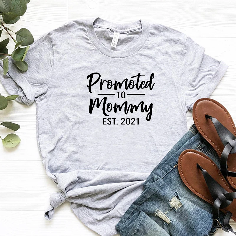 Promoted To Mommy Est 2021 Women's T-shirts Soon Bee Mama Tshirt Mother-to-be Top Women Oversized Cotton Tops Dropshipping | Женская