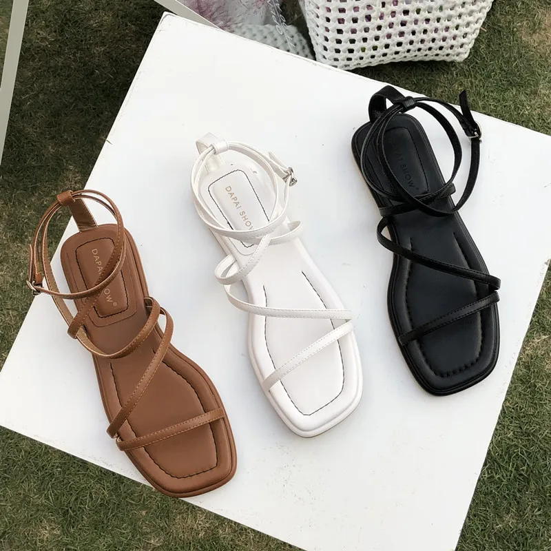 

Bailamos Women Summer Gladiator Shoes New Fashion Sandals Flat Heel Narrow Band Back Strap Sandal Ladies Casual Beach Slide