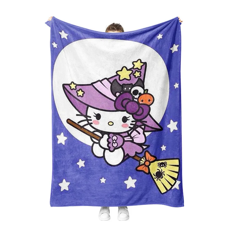 Kawaii Hello Kitty Хэллоуин серия одеяло 2023 Новинка Sanrio кошка печатное фланелевое для