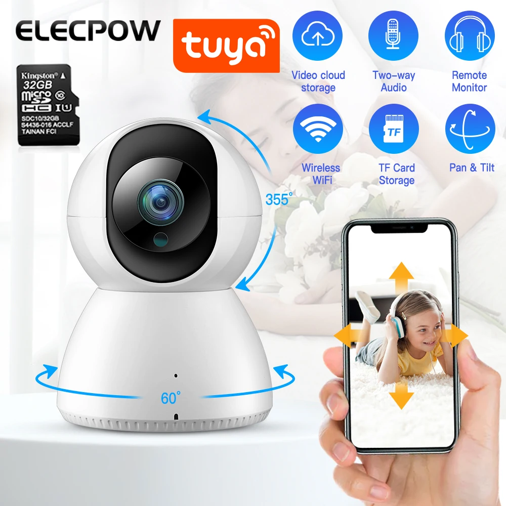 

Смарт-видеокамера Elecpow 1080P Tuya Беспроводная с Wi-Fi и функцией ночной съемки