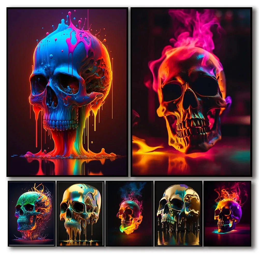 Скандинавский Стиль Ретро ​​неоновый Череп Абстрактное Искусство Постер
