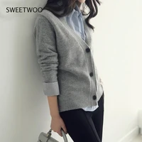 basic brief v neck cardigan sweater women knitted cardigans black grey beige s 2xl slim contracted fashion tide chic ins 2022